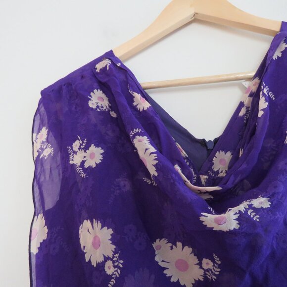 VINTAGE ANNA SUI 100% Silk Purple Ditsy Floral Draped Dress Y2K - Size US 2 - Picture 7 of 15